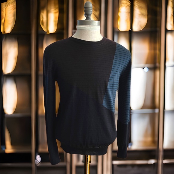 New Hermes 100% Cashmere Mens Crewneck Colorblock Sweater - Picture 2 of 16